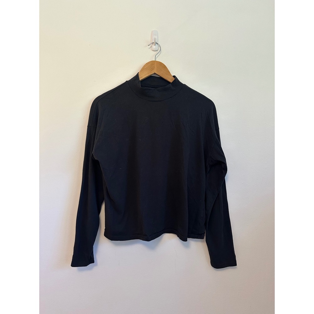 Everlane Black Cotton Mock Neck Long Sleeve Boxy Relaxed Top | Size Medium